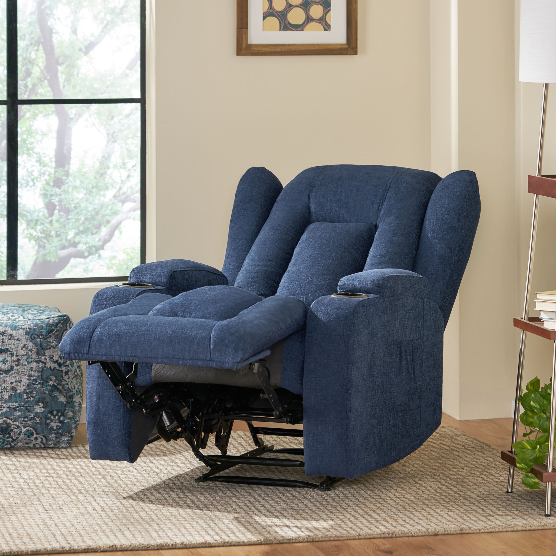 Massage Recliner Navy Blue Fabric