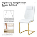 Table And Chair Set.Modern Rectangular Glass Dining Table With A Tempered Glass Tabletop And Metal Legs, Paired With Multiple Chairs Designed With Pu Cushions And Golden Metal Legs. White Gold Seats 8 Tempered Glass
