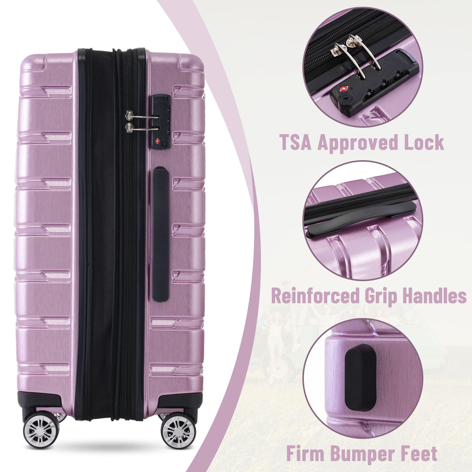 3 Piece Luggage Set Suitcase Set, Lightweight Durable Suitcase With Wheels And Tsa Lock, Expandable Travel Family Luggage For Men Women 20" 24" 27" Purple Abs Pc