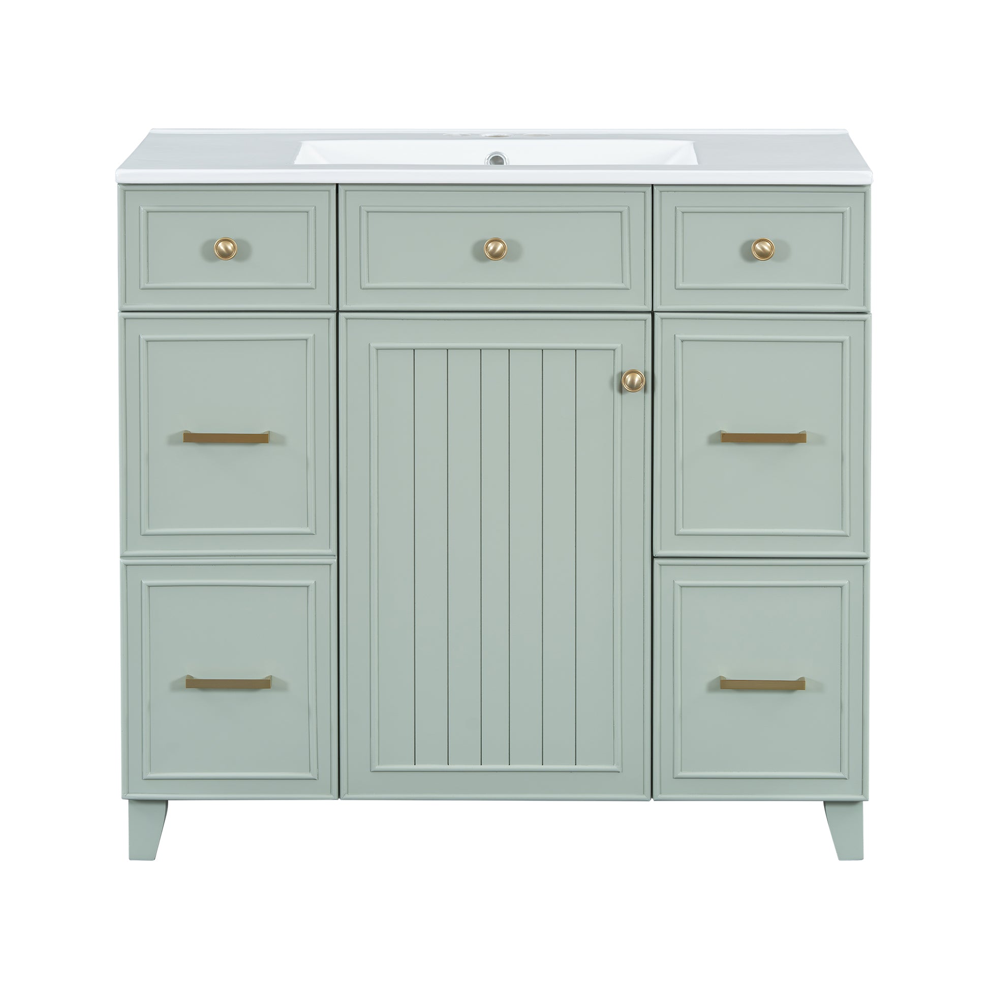 36" Bathroom Vanity With Ceramic Sink, Green, Solid Wood Frame, Soft Close Doors, Adjustable Shelves, 3 Drawers ,Including Double Depth Drawer For Hairdryer Storage Old Sku:Sv000003Aag 1 Green