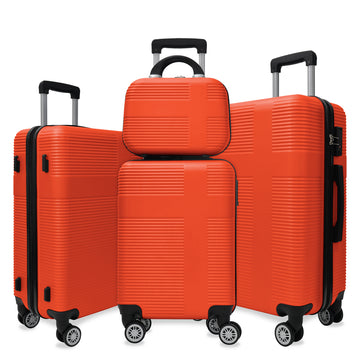 Luggage 4 Piece Set With Spinner Wheels, Hardshell Lightweight Suitcase With Tsa Lock,Checked Luggage,Orange 12 20 24 28In Orange Abs