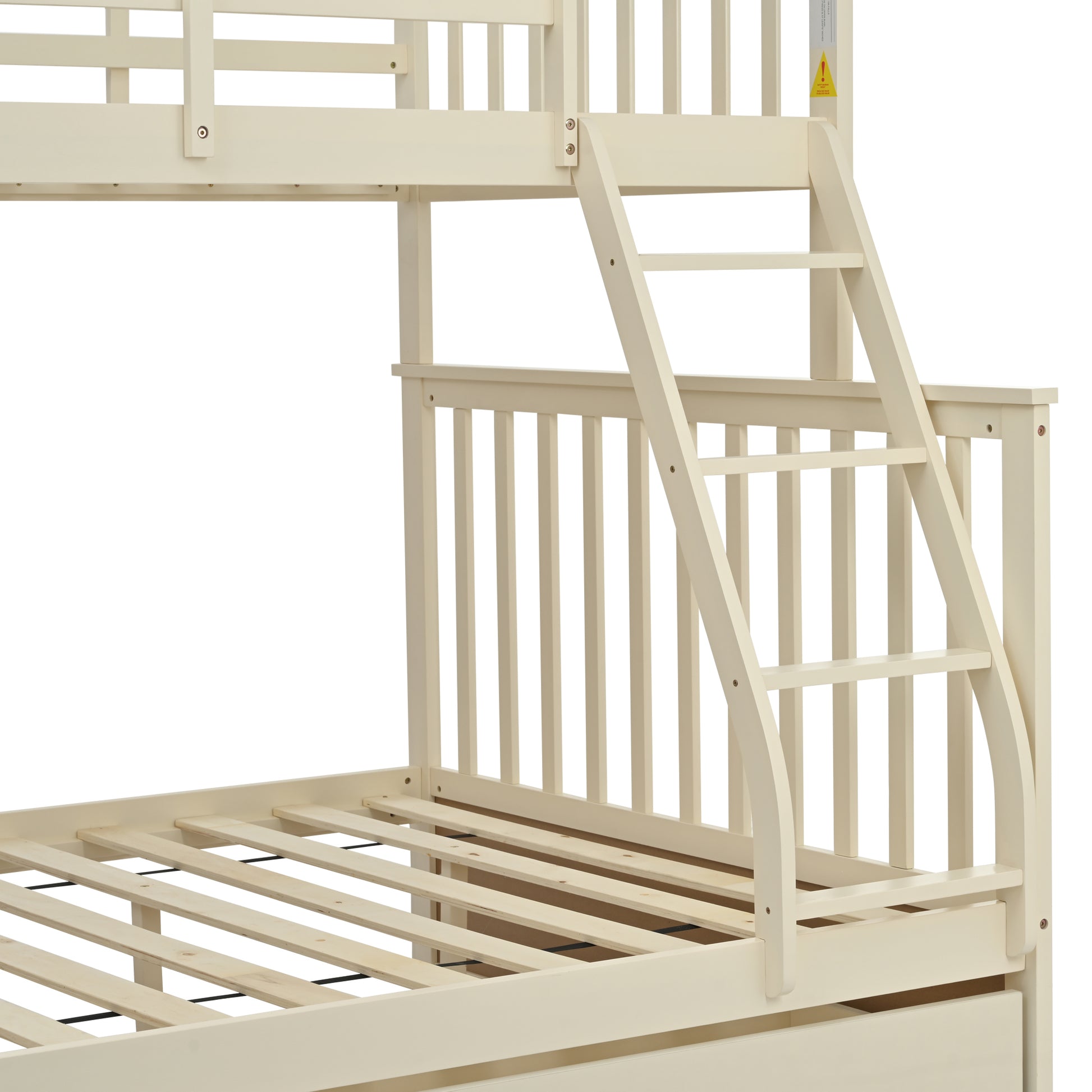 Twin Over Full Bunk Bed With Storage Drawers, Wooden Bunk Bed With Ladder And Safety Guard Rails Cream Full Cream Wood