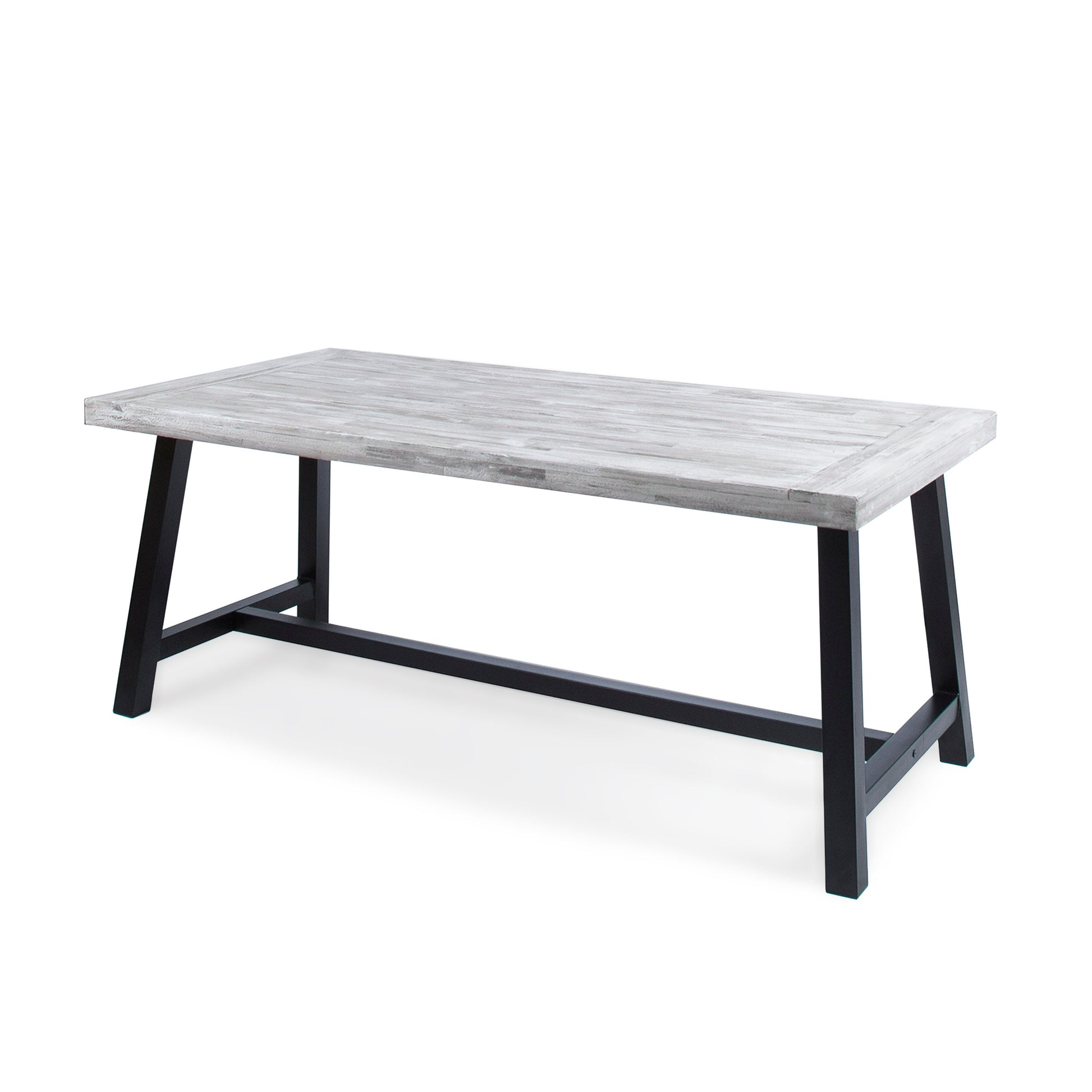 Outdoor Light Grey Sandblast Finish Acacia Wood Dining Table With Black Rustic Metal Finish Frame Grey Black Acacia Wood