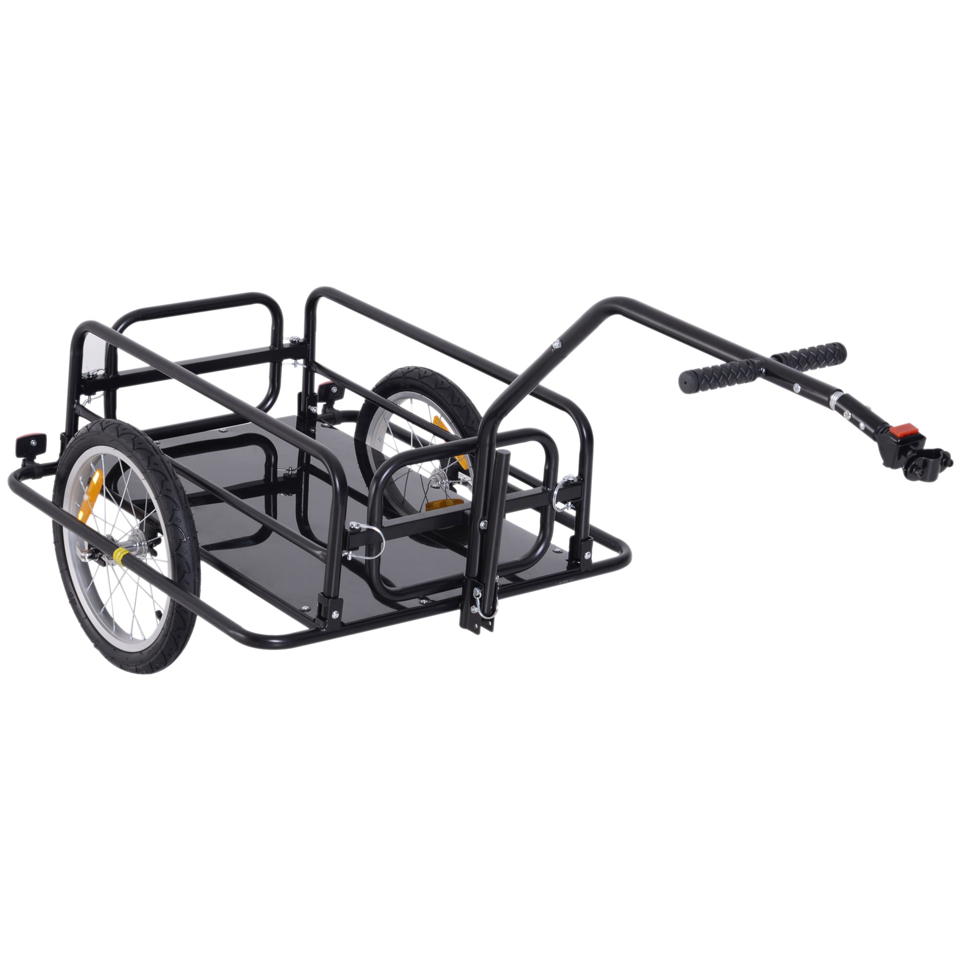 Aosom Bike Cargo Trailer, Bicycle Trailer, Heavy Duty Bike Wagon Cart, Foldable Compact Storage, With Universal Hitch, 16" Wheels, 88 Lbs. Capacity, Black Black Steel