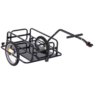 Aosom Bike Cargo Trailer, Bicycle Trailer, Heavy Duty Bike Wagon Cart, Foldable Compact Storage, With Universal Hitch, 16" Wheels, 88 Lbs. Capacity, Black Black Steel