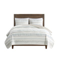 3 Piece Printed Microfiber Seersucker Quilt Set Taupe Blue Full Queen Full Taupe Blue Polyester
