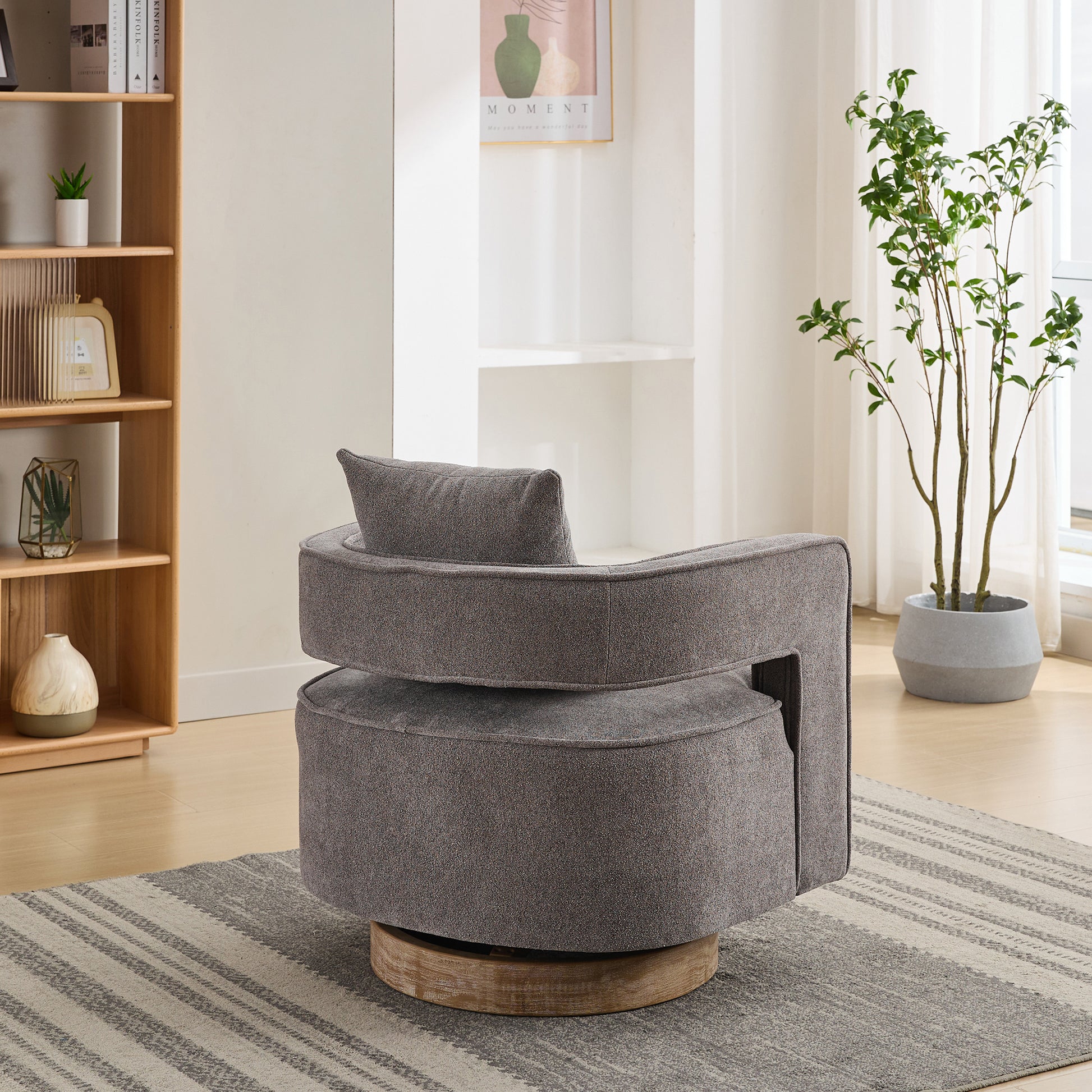29.1"W Swivel Accent Open Back Chair Modern Comfy Sofa Chair With Weathered Base For Nursery Bedroom Living Room Hotel Office, Club Chair Leisure Arm Chair For Lounge Charcoal,Linen Blend Charcoal Linen Blend