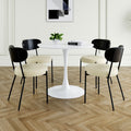 Modern Grey Simple Pu Dining Chair Upholstered Chair Family Bedroom Stool Back Dressing, White Round Table Set, Bentwood Covered With Ash Veneer Chair Back, Chair Black Metal Legs Set Of 5 White Mdf