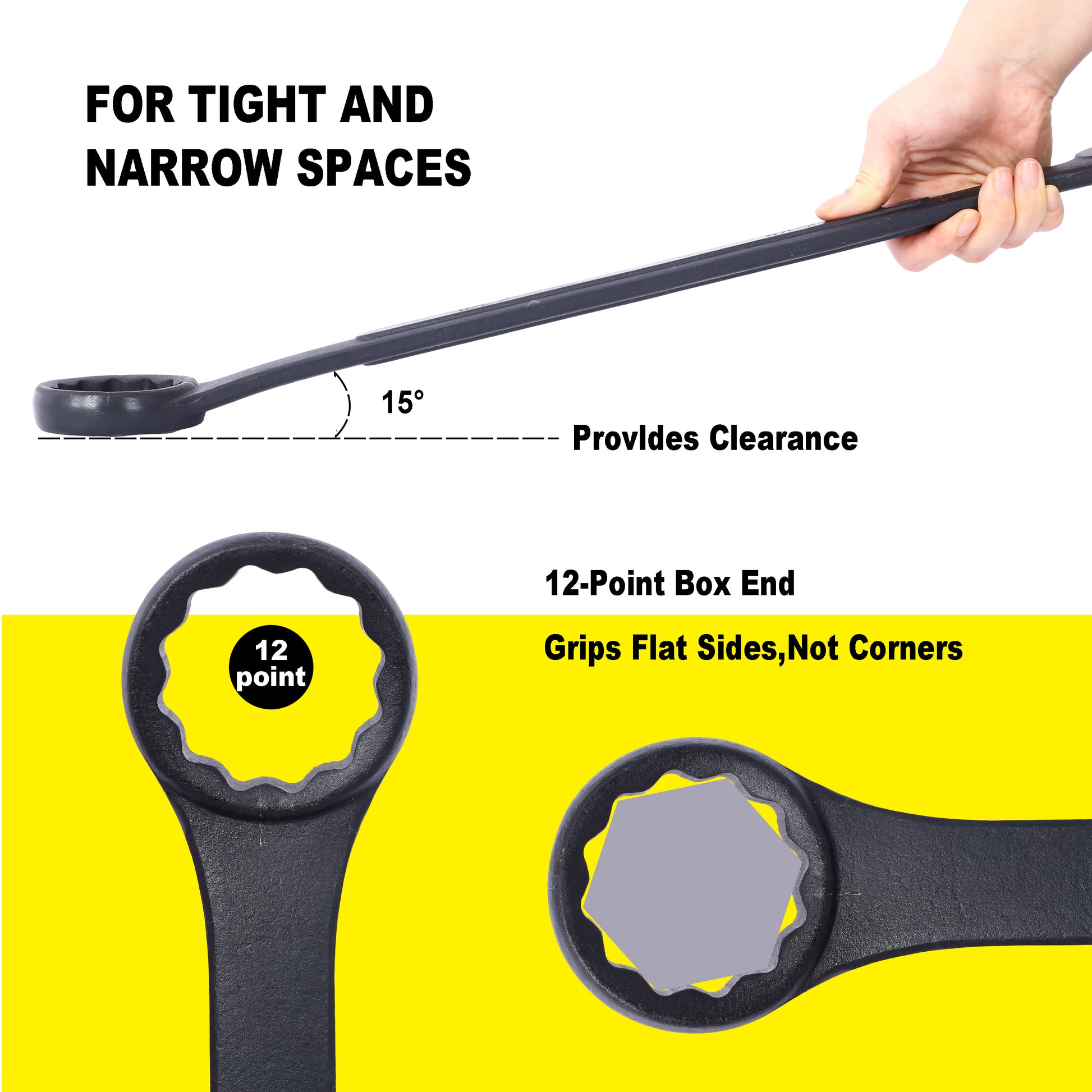 Sae Jumbo Combination Wrench Set Extra Large, 4 Piece ,Storage Bag Included ,Black Oxide Black Carbon Steel