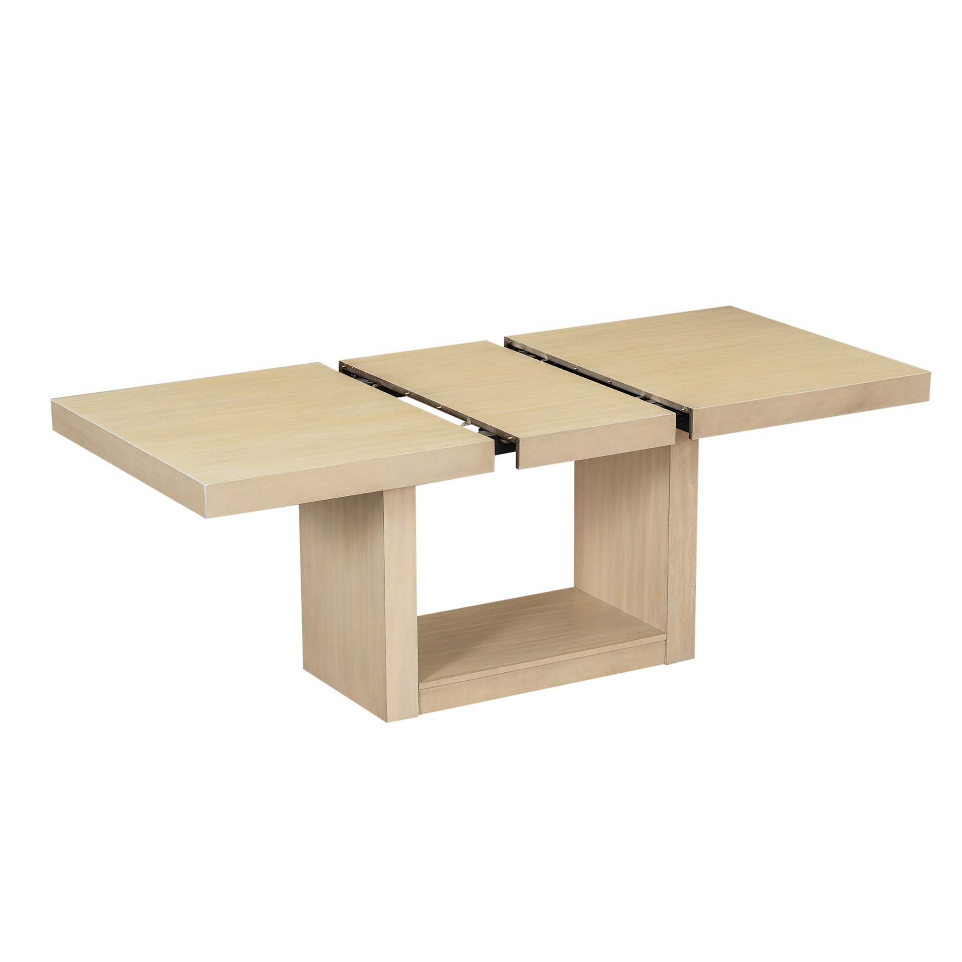 Contemporary 6 Piece 78Inch Extendable Pedestal Dining Table Set With 18Inch Removable Leaf And Dining Bench, 4 Upholstered Dining Chairs, Natural Wood Dining Room Solid Wood Rubberwood Rectangular Dining Table With Chair And Bench Upholstered Chair Wood