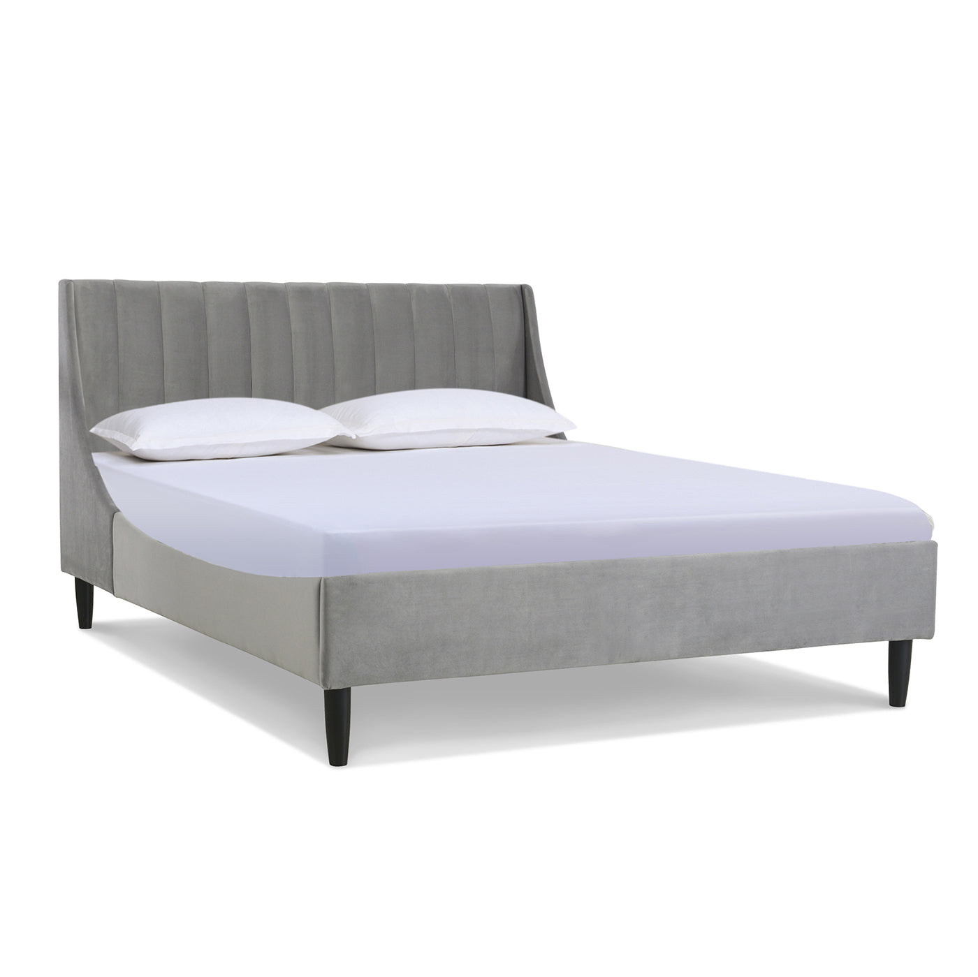 Aspen Vertical Tufted Modern Headboard Platform Bed Set, Queen, Opal Grey Velvet Box Spring Not Required Queen Gray Wood Foam Velvet Velvet