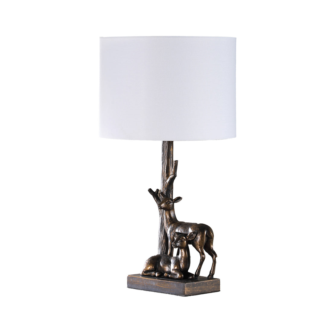 19.75" In Capreolus Bronze Western Roe Deers Polyresin Table Lamp Multi Polyresin