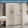 60 In. W X 76 In. H Frameless Soft Closing Shower Door, Single Sliding Shower Door, 5 16