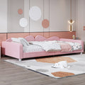 Twin Size Upholstered Daybed, Sherpa Fabric Sofabed With Cloud Shaped Backrest, No Box Spring Needed, Pink Twin Pink Wood Fabric