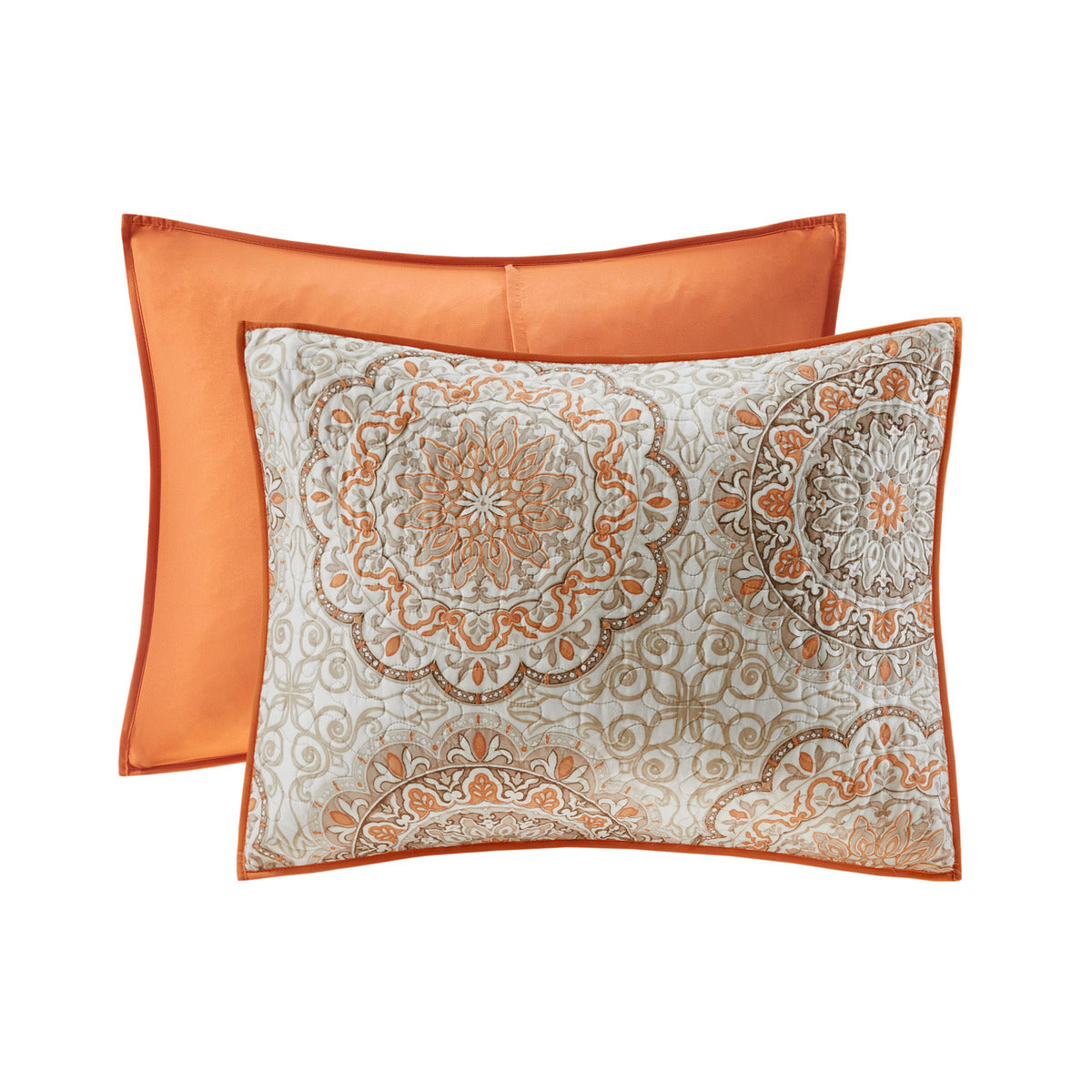 6 Piece Reversible Quilt Set With Throw Pillows Orange King Cal King Orange Cotton