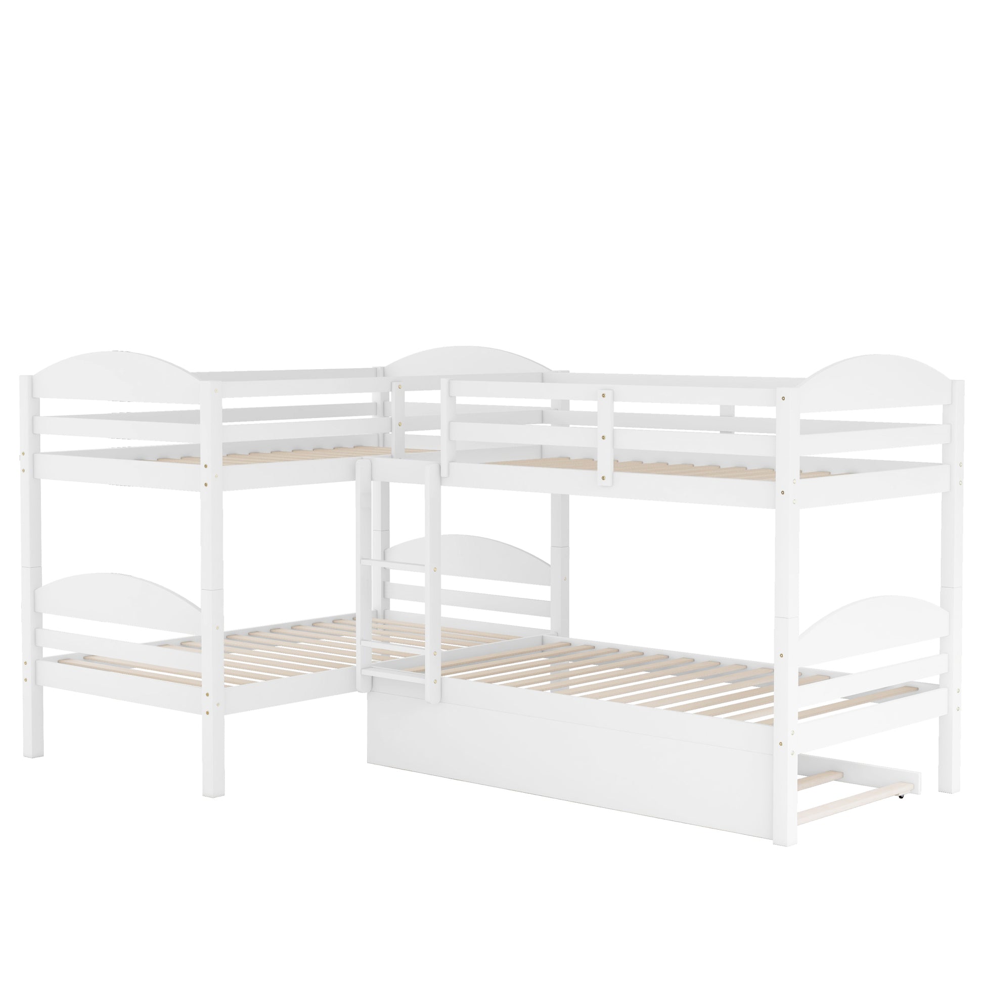 Twin L Shaped Bunk Bed With Trundle White Old Sku:Lp000024Aak White Solid Wood