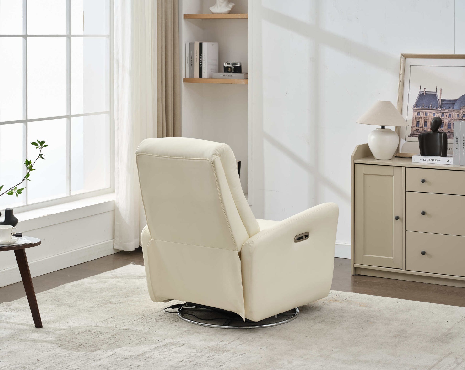 Swivel Glider Recliner Chair, 270 Power Recliner Rocking Chair Nursury Chair For Living Room Bedroom Apartment White Faux Leather