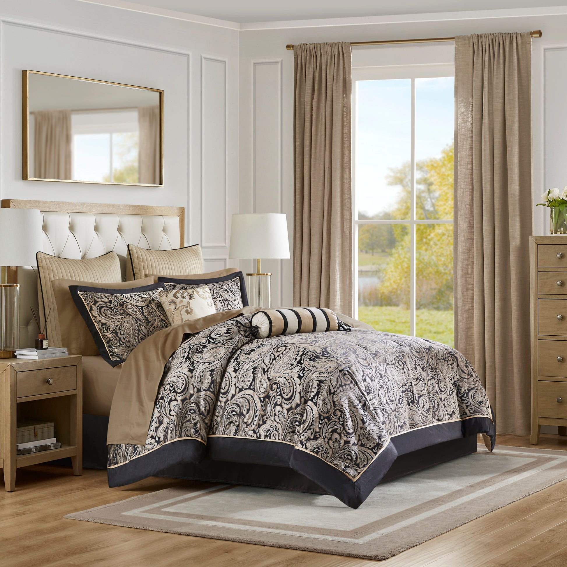 12 Piece Comforter Set With Cotton Bed Sheets Black King King Black Cotton