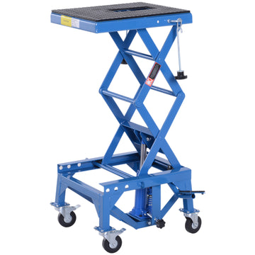 Durhand 300 Lbs Hydraulic Motorcycle Scissor Jack Lift Foot Step Wheels For Small Dirt Bikes Blue Steel