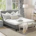 Aspen Vertical Tufted Modern Headboard Platform Bed Set, Queen, Opal Grey Velvet Box Spring Not Required Queen Gray Wood Foam Velvet Velvet