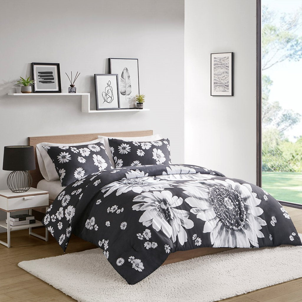 Floral Reversible Comforter Set Queen Multicolor Polyester