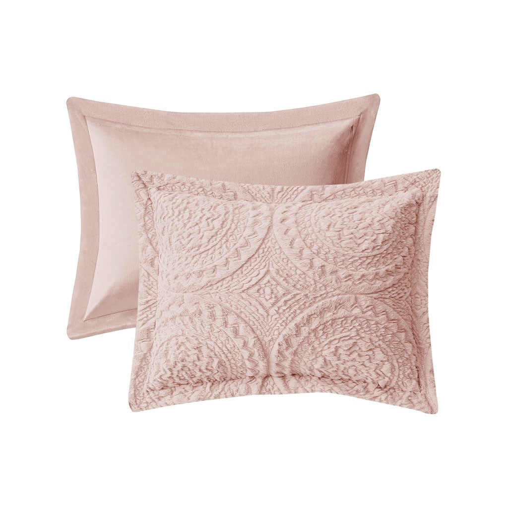 Embroidered Medallion Faux Fur Ultra Plush Comforter Mini Set King Blush Polyester