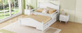 Full Size Wood Platform Bed With Guardrails On Both Sides And Two Storage Drawers ,White Full White Wood