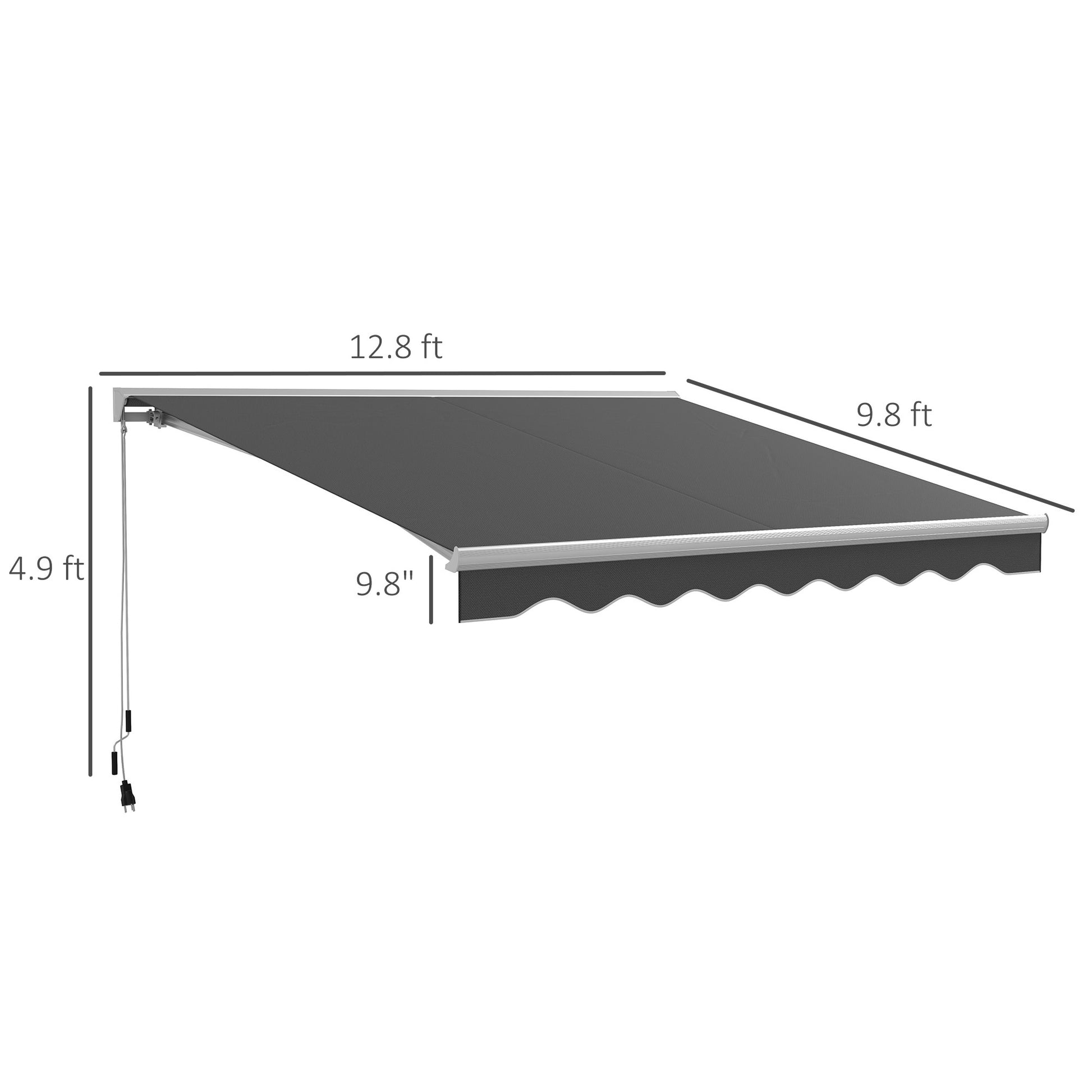 Outsunny 13' X 10' Electric Awning With Led Lights, Retractable Awning, Uv40 Sun Shade Shelter With Remote Controller And Crank Handle For Deck, Balcony, Yard, Dark Gray Dark Grey Aluminum