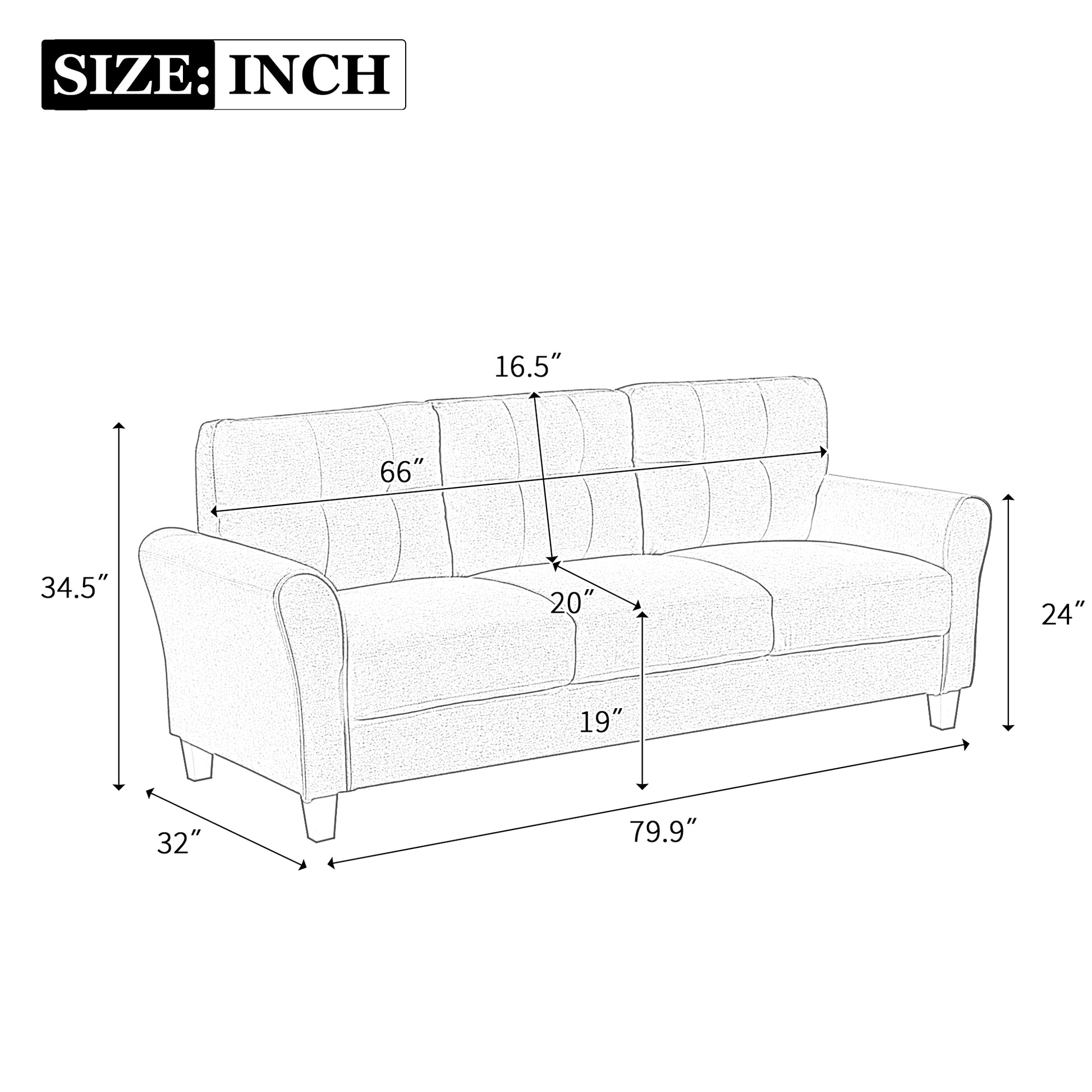 79.9" Modern Living Room Sofa Linen Upholstered Couch Furniture For Home Or Office ,Light Grey, 3 Seat,Old Sku:Wf288519Aar Light Grey Foam Linen 3 Seat