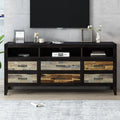 Retro Distressed Wooden Tv Stand For Tvs Up To 65 Inches, Entertainment Center Media Console With 6 Drawers And 3 Shelves For Living Room, Black Black 60 69 Inches Solid Wood Mdf