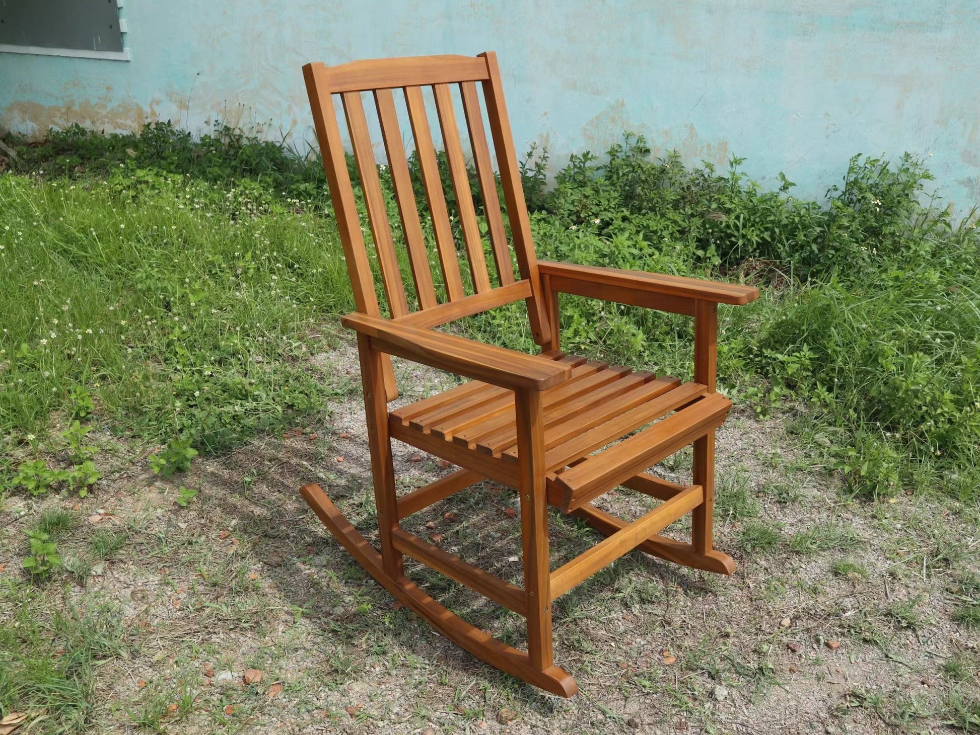 Acacia Indoor Rocking Chair, Outdoor Solid Wood Patio Furniture Style Light Brown Light Brown Acacia Wood