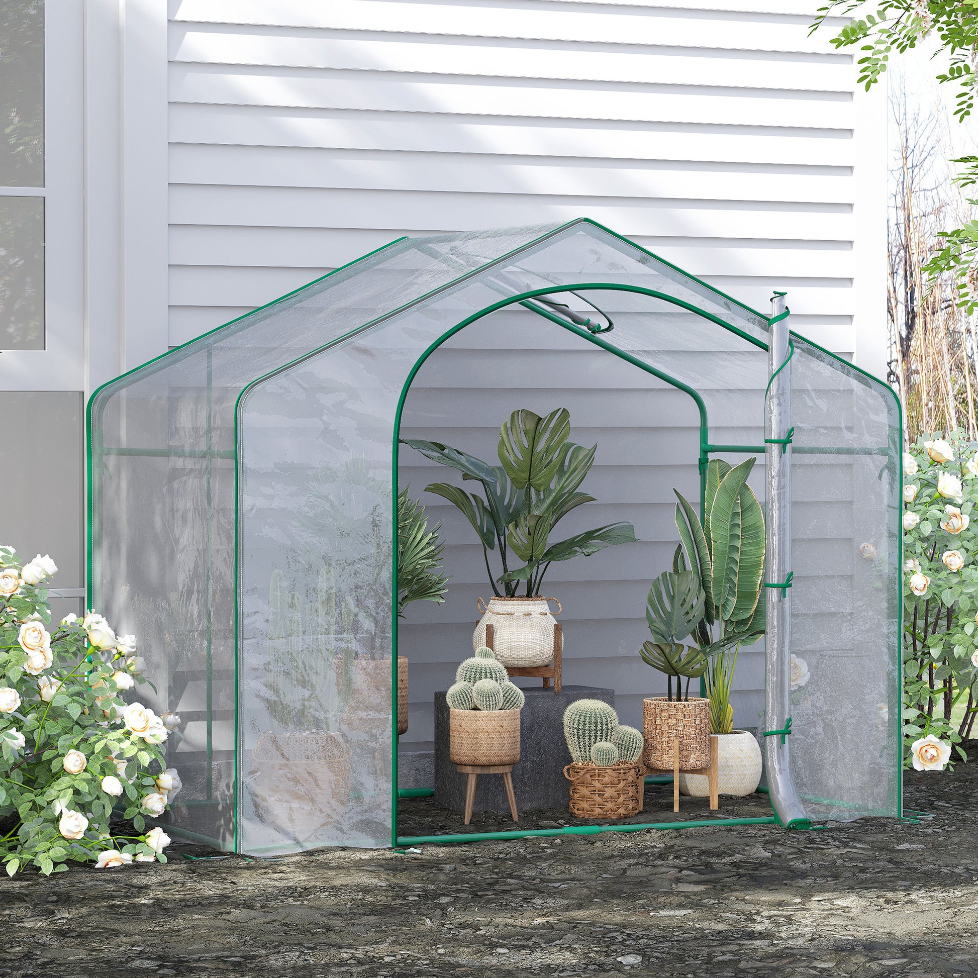 Outsunny 6' X 3' X 5' Portable Walk In Greenhouse, Pvc Cover, Steel Frame Garden Hot House, Zipper Door, Top Vent For Flowers, Vegetables, Saplings, Clear Clear Steel