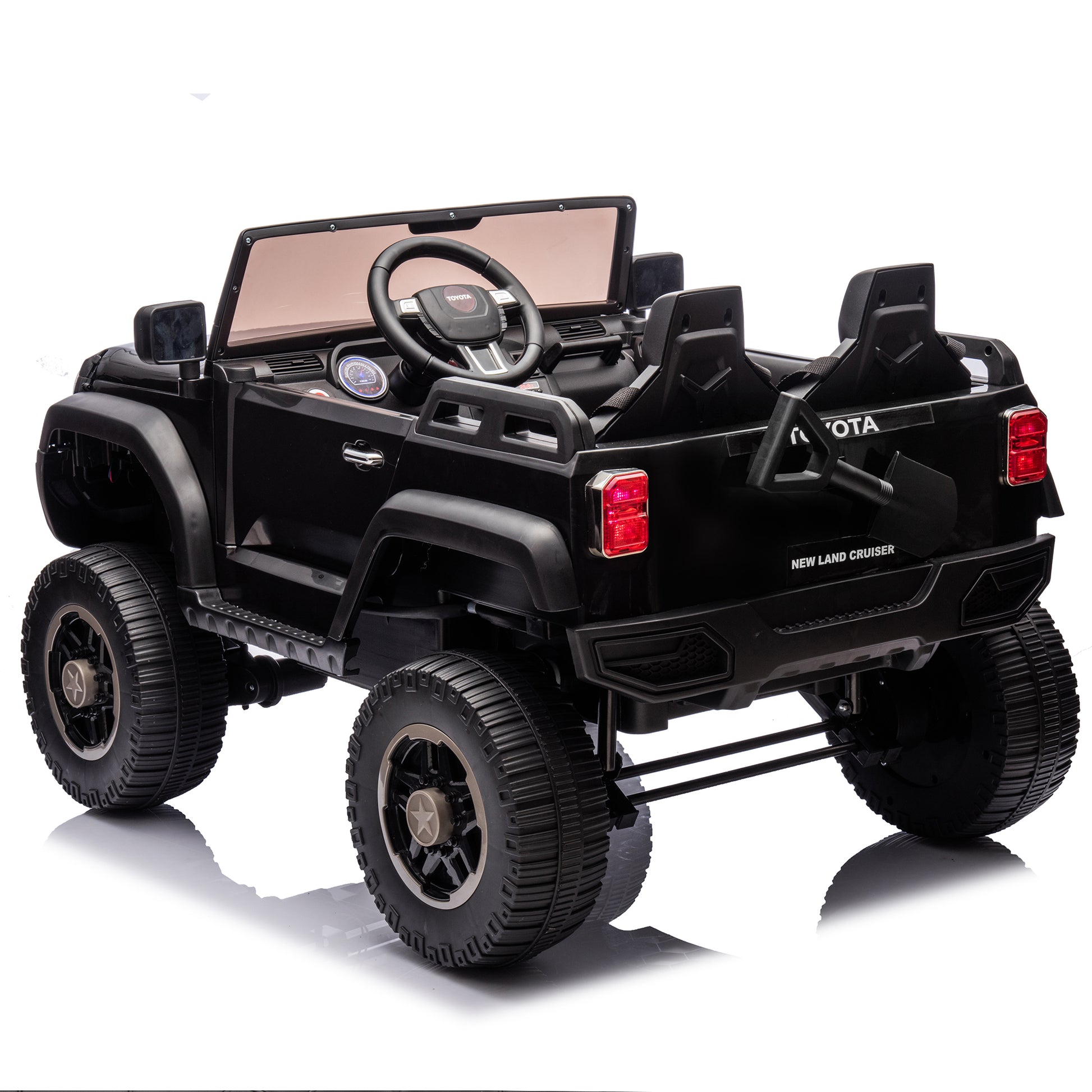 24V Two Seater Kids Ride On Car W Parents Remote Control, Licensed Toyota Lc250,220W Motors,With Shovel,Three Point Seat Belt,Slow Start,Speed Adjustment,Bluetooth,Music For Kids Aged 3 . Black 100 149 Lbs Polypropylene