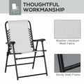 Outsunny Set Of 2 Patio Folding Chairs, Outdoor Bungee Sling Chairs W Armrests, Portable Lawn Chairs For Camping, Garden, Pool, Beach, Backyard, Cream White White Steel