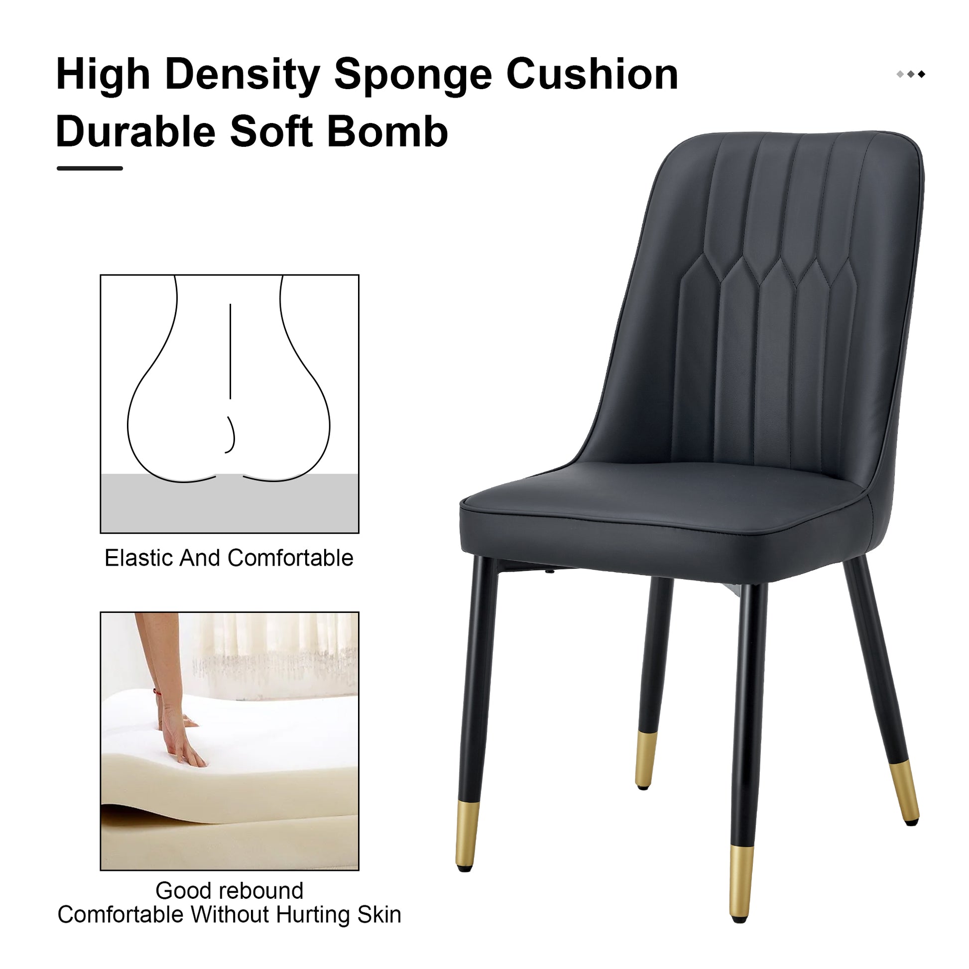 Table And Chair Set.The Table Has A Glass Top With Imitation Marble Pattern Stickers And Stainless Steel Golden Legs. Paried With Chairs With Pu Artificial Leather Backrest Cushions And Black Legs. White Gold Seats 8 Glass Metal