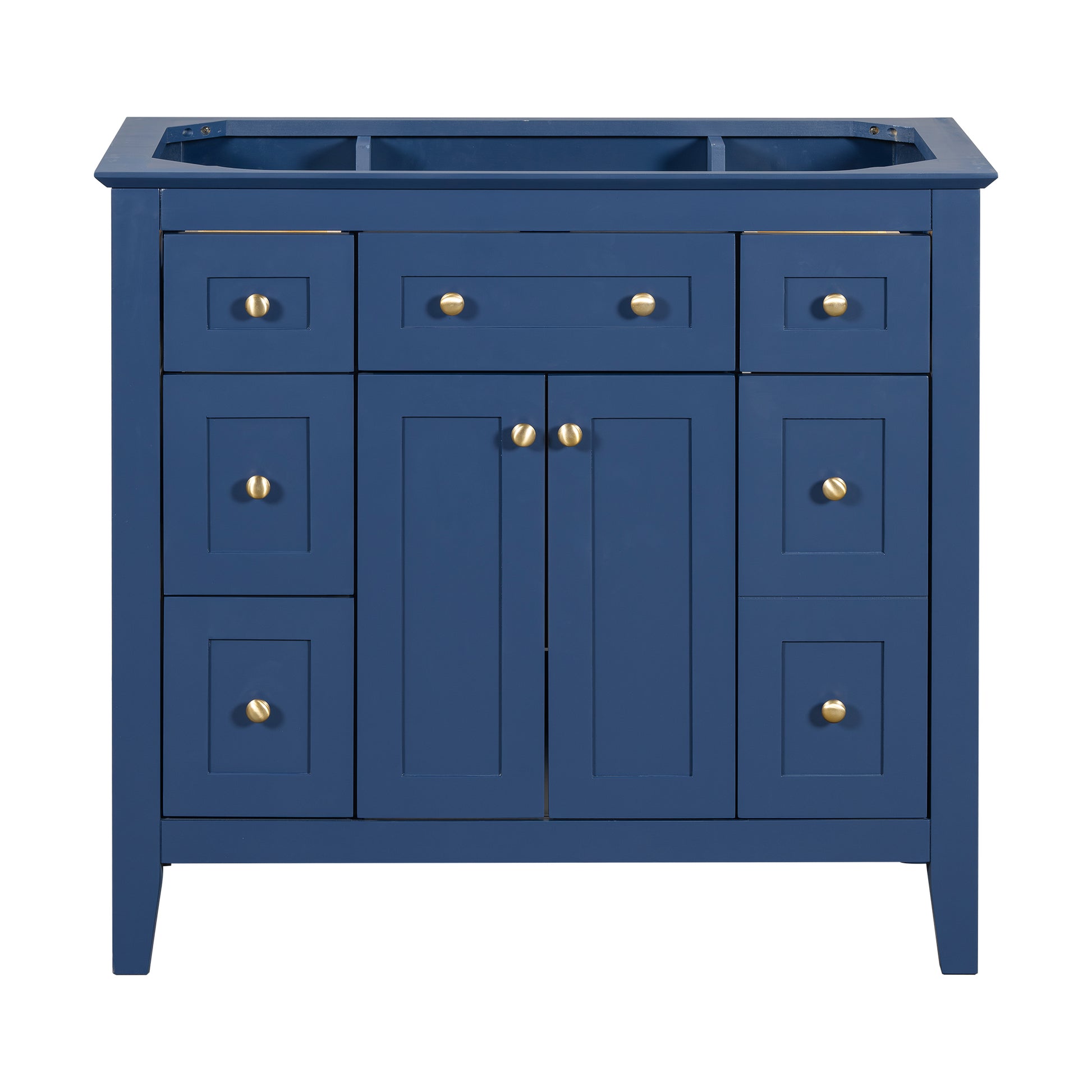 36'' Bathroon Vanity Without Sink, Modern Freestanding Single Bathroom Cabinet With 6 Drawers & 2 Cabinets, Storage Cabinet For Bathroom, Solid Wood Frame Vanity Set, Blue Not Include Sink 4 Blue 2 2 Bathroom Freestanding Solid Wood Mdf Painted