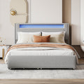 Queen Size Upholstered Platform Bed With Led Frame, With Twin Xl Size Trundle And 2 Drawers, Teddy Fleece, Gray Gray Fleece
