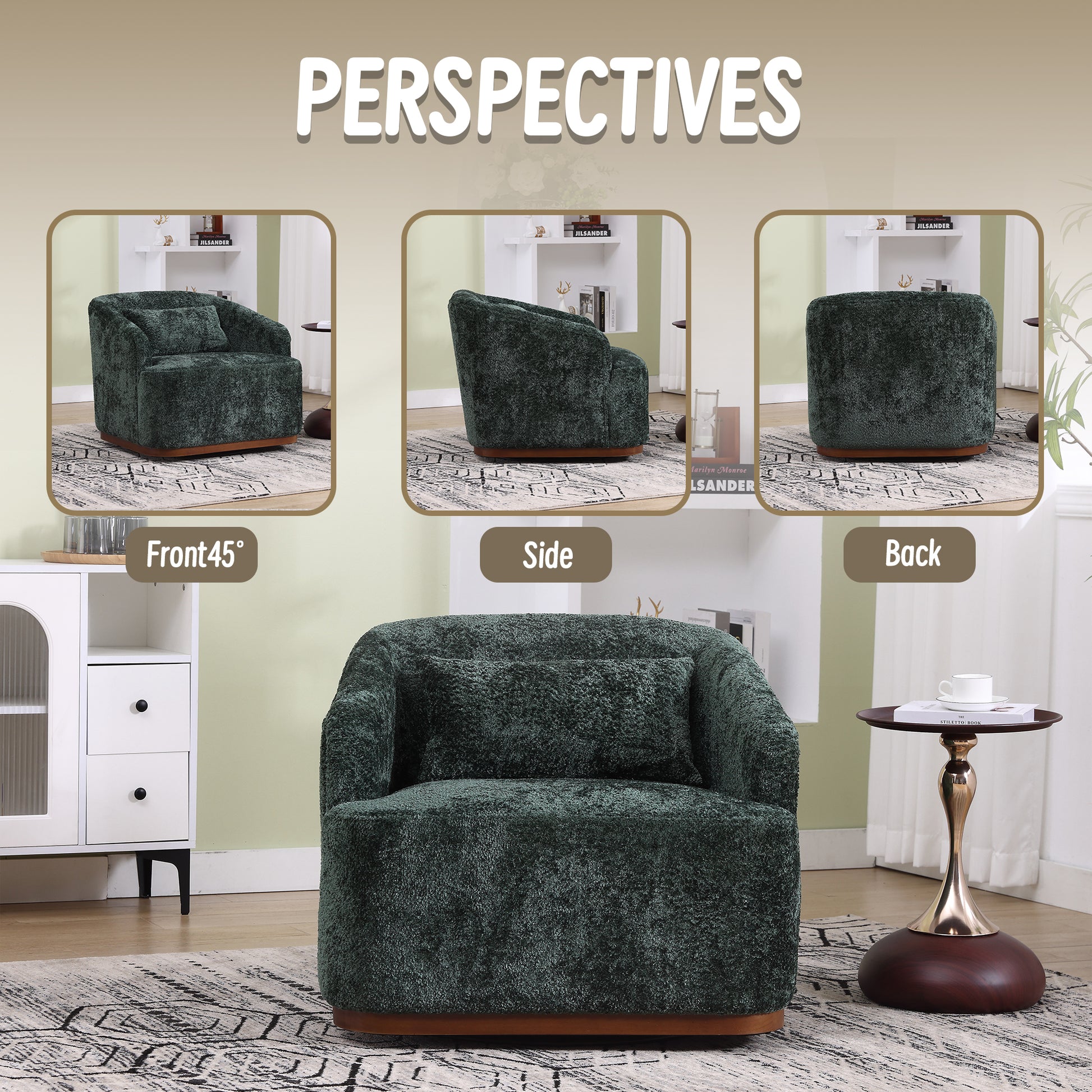 Coolmore Swivel Barrel Chair, Comfy Round Accent Sofa Chair For Living Room, 360 Degree Swivel Barrel Club Chair, Leisure Arm Chair For Nursery, Hotel, Bedroom, Office, Lounge Emerald Emerald Primary Living Space Foam Chenille