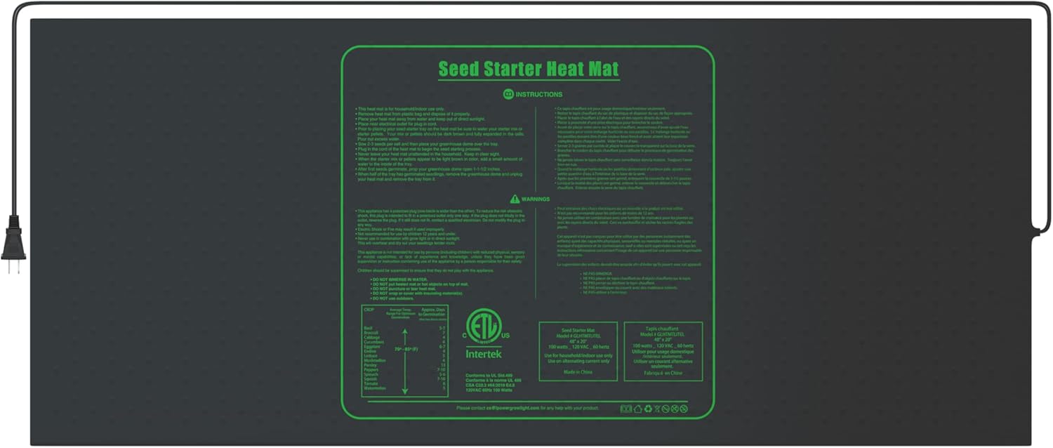 Seedling Heat Mat Upgraded Technology, 48" X 20" Waterproof Durable Germination Station Heating Mat, Warm Hydroponic Pad For Indoor Home Gardening Seed Starter Black Pvc