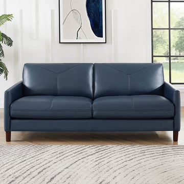 Yorkdale Leather Sofa Navy Down Filling Genuine Leather 3 Seat