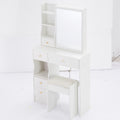 Small Size Left Drawer Desktop Vanity Table Cushioned Stool, Extra Large Sliding Mirror, Multi Layer, High Capacity Storage Fashionable Dresser, Suitable For Small Space, Epa,Gcc,Ul Certificate