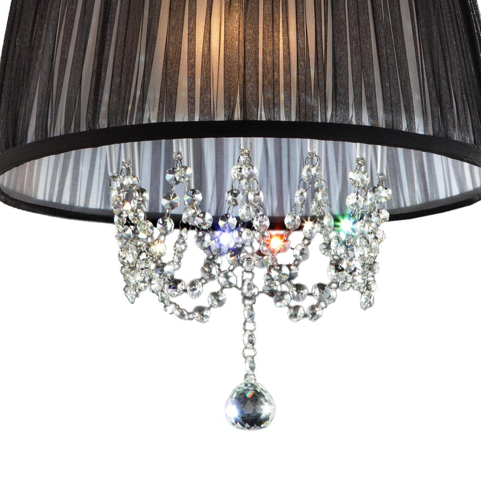 17" Tall Ceiling Lamp "Eclipse", Silver Finish And Crystal Accents, Black Shade Silver Metal