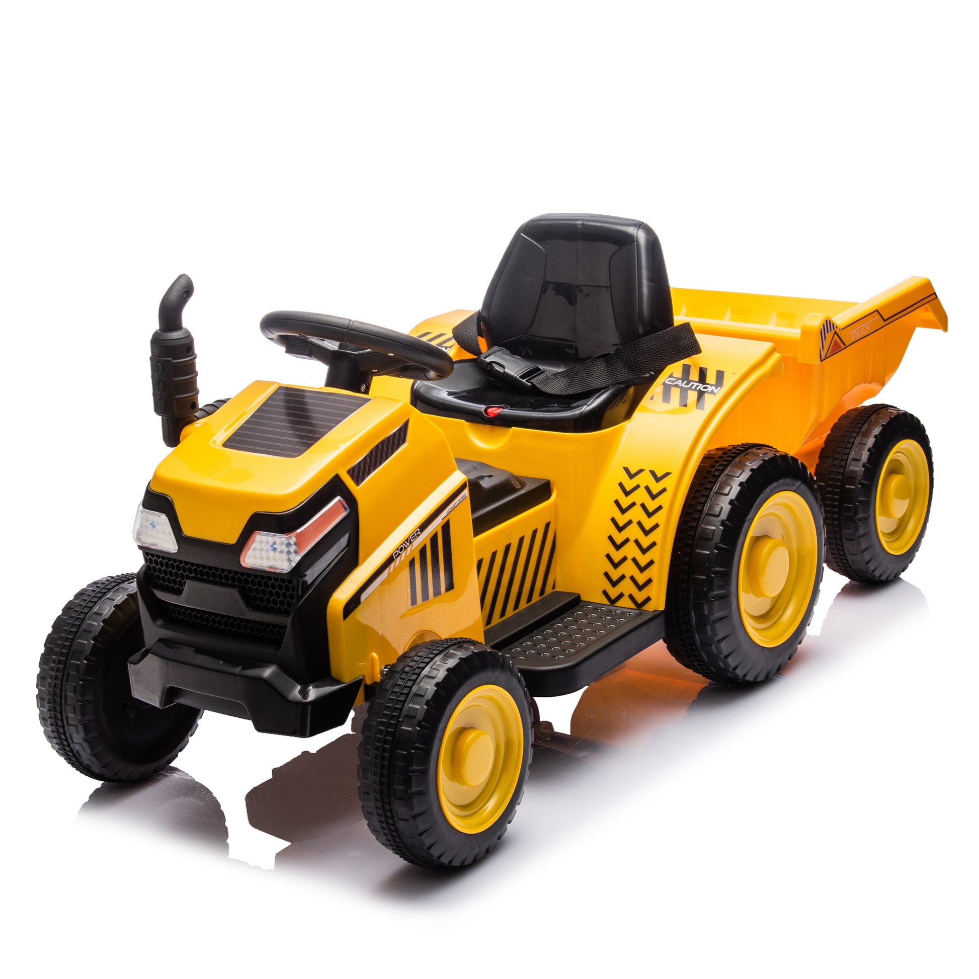 12V Kids Ride On Electric Tractor Black Knight,Kids Ride On Toy.2Wd,Non Skid Tires, Steering Wheel, Foot Pedal,With Removable Storage Tug,Light,Bluetooth,Music,Mp3,Usb,Power Display For Kids Aged 3 . Yellow 50 99 Lbs Polypropylene