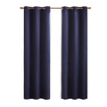 Solid Blackout Triple Weave Grommet Top Curtain Panel Pair Navy Polyester