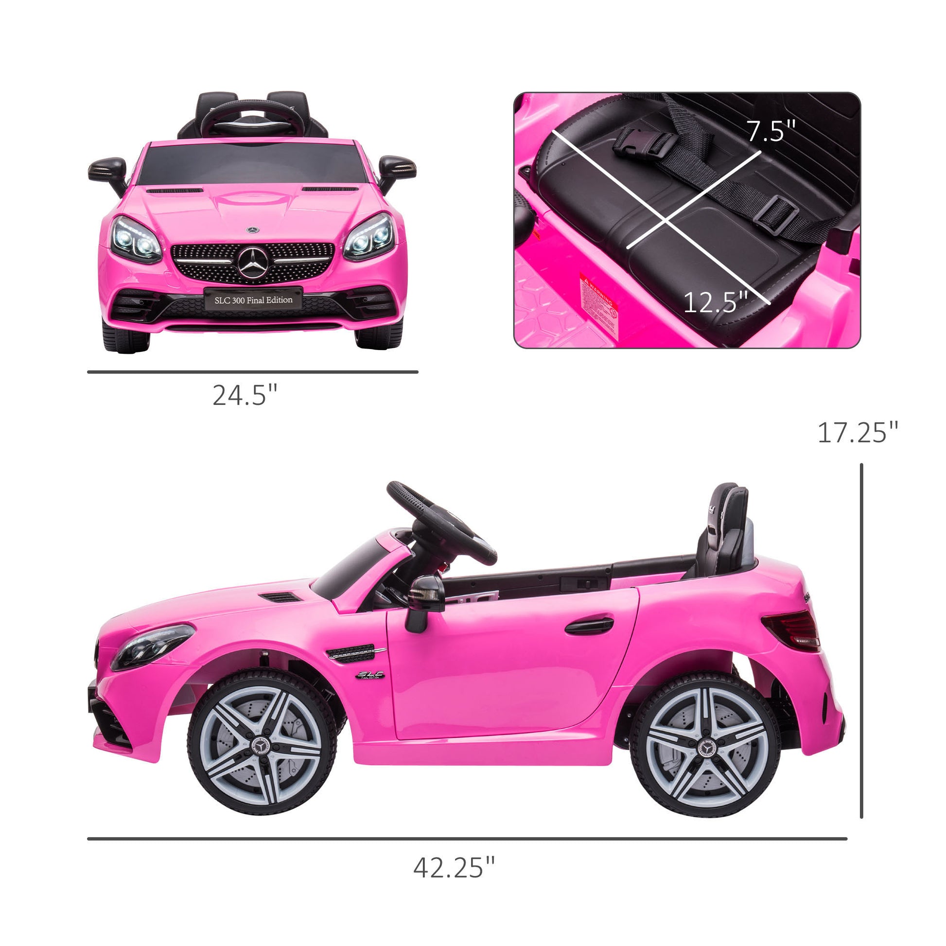 Aosom Mercedes Slc 300 Licensed Kids Electric Car With Remote Control, 12V Battery Powered Kids Ride On Car With Music, Lights, Suspension For 3 6 Years Old, Pink Pink Plastic