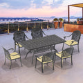 Cushions In Random Colors 7 Piece Set Of Cast Aluminum Patio Furniture With Cushions Yes Dining Set Black Seats 6 Rust Resistant Frame Water Resistant Cushion Garden & Outdoor Complete Patio Sets Aluminium