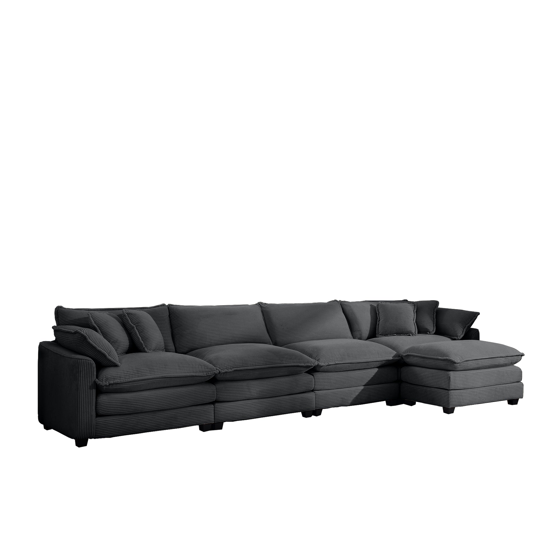 Corduroy Sofa , Modern Upholstered 4 Seater With With 1 Footstool Corduroy Fabric Sofaoffice Living Room Apartment Comfort Sofa, Easy To Assemble With 2 Arm Pillows And 4 Throw Pillows Grey Corduroy 4 Seat