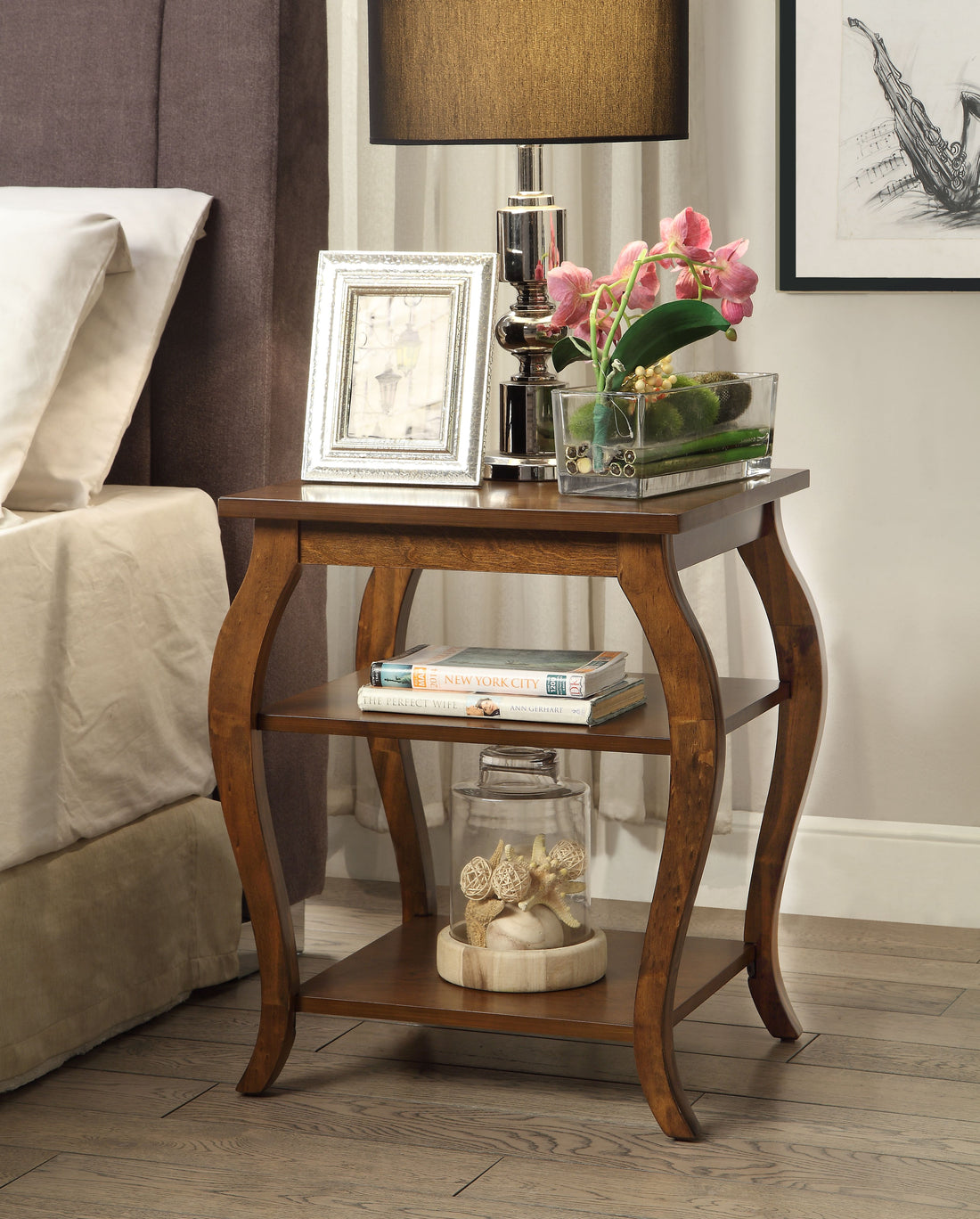 Becci Walnut Finish Accent Table Walnut Synthetic Wood