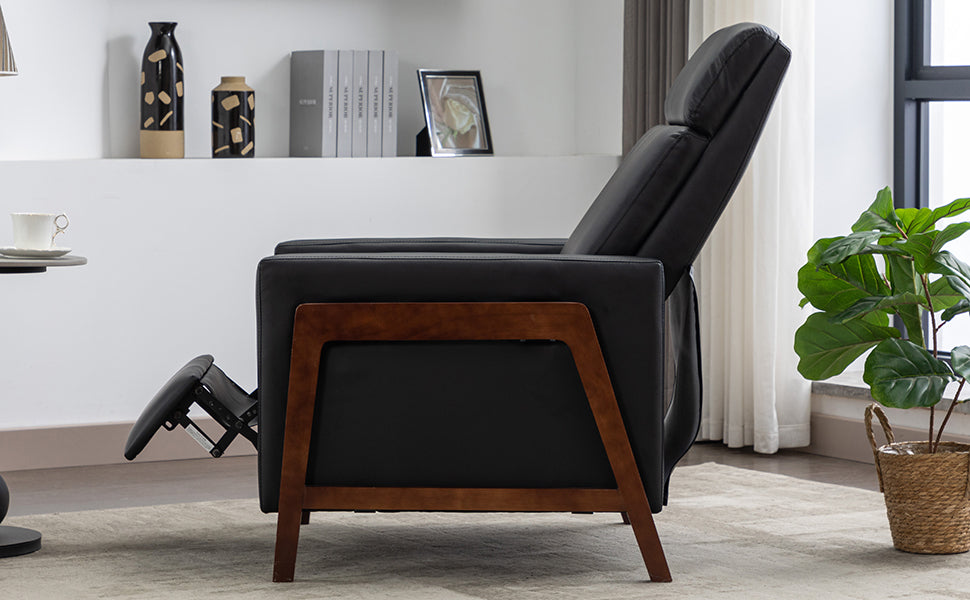 Wood Framed Pu Leather Recliner Chair Adjustable Home Theater Seating With Thick Seat Cushion And Backrest Modern Living Room Recliners, Black Old Sku:Pp289527Aab Black Pu Pu