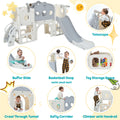 7 In 1 Toddler Slide Set, Freestanding Space Set With Slide, Kids Slide Playset Structure, Arch Tunnel And Basketball Hoop, Toy Storage Organizer For Toddlers, Kids Climbers Playground Grey White 50 99 Lbs Cute 1 To 2 Years Hdpe Indoor & Outdoor Use